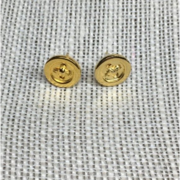 Button Pierced Earrings Tiny Gold Seamstress Tailor Sewing Sew Fashion Cottage - Picture 4 of 6